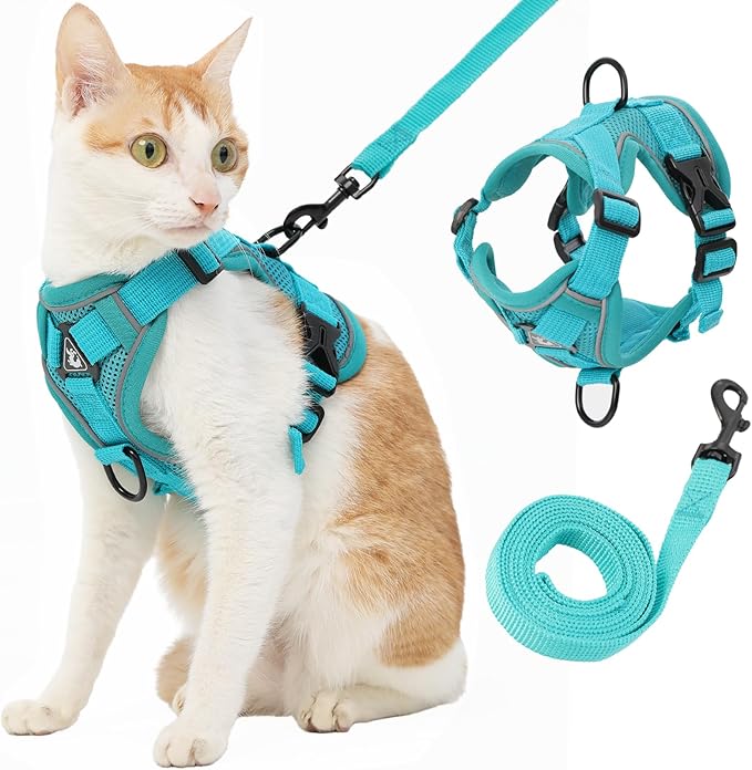 Cat Harness and Leash, Reflective Cat Harness Escape Proof for Walking, Adjustable Kitten Harness and Leash Set, 4 Buckles Easy Control Breathable Cat Vest Harness for All Types of Cats