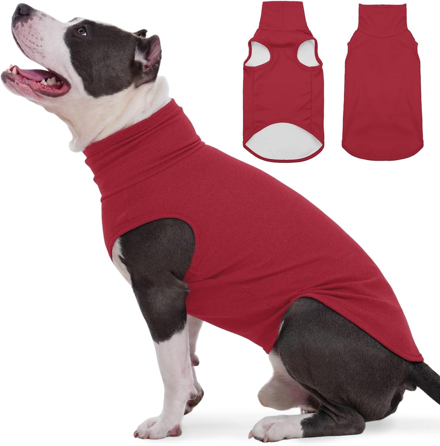 ROZKITCH Dog Sweaters Soft Fleece Pullover Sweatshirt Pajamas, Turtleneck Warm Pet Cold Weather Jacket Stretchy Vest Jumpsuit Apparel Outfit Clothes for Small Medium Large Dogs Walking Sleep Red XL
