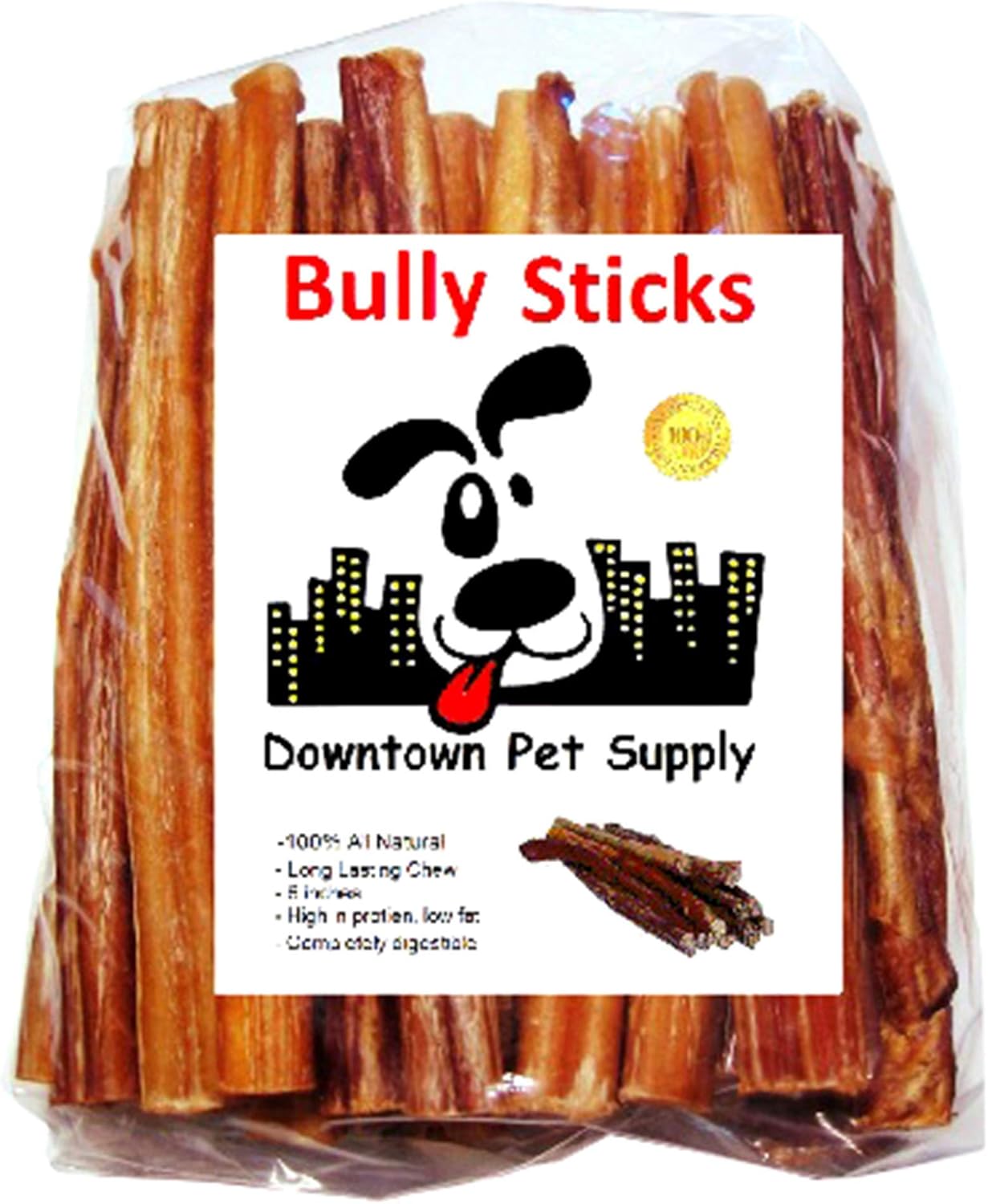 Downtown Pet Supply Bully Sticks for Dogs - Natural 6 Inch Beef Chews, Odor-Free & Rawhide-Free, Long Lasting Dog Treats for Aggressive Chewers - Healthy, Safe & Delicious Chews Dogs Love (10 Pack)