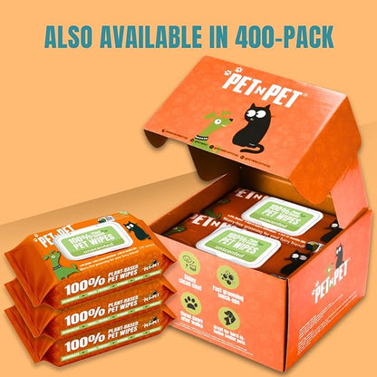 PET N PET 100% Plant Based Dog Wipes for Paws and Butt, 100 Counts Hypoallergenic Unscented Dog Pet Wipes, 8" x 8"