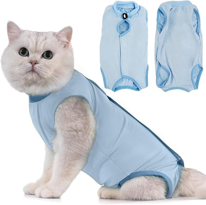 Avont Cat Recovery Suit - Kitten Onesie for Cats After Surgery, Cone of Shame Alternative Surgical Spay Suit for Female Cat, Post-Surgery or Skin Diseases Protection -Blue(L)