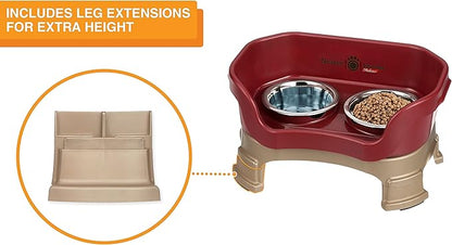 Neater Feeder Deluxe Mess Proof Dog Bowls Elevated for Small Breeds – Made in USA – No Spill Raised Dog Food Bowl Stand w/Leg Extensions – Stainless Steel Dog Food and Water Bowl Set – Red