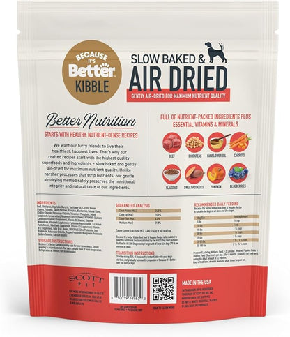 Because it's Better Slow Baked and Air Dried Dog Food, Real Beef and Veggies, 3lb Bag, Complete and Balanced Dry Dog Food, for All Life Stages