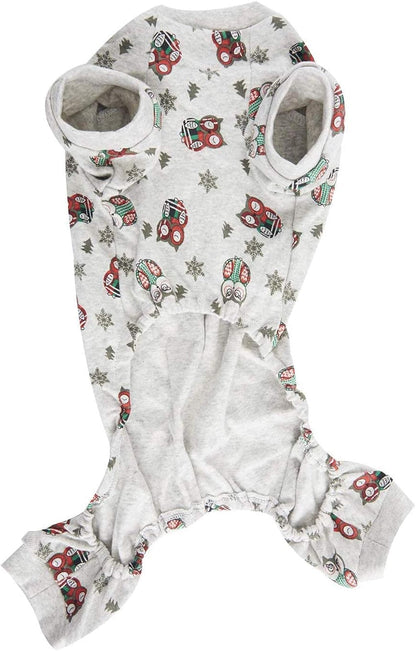 Lanyarco Cute Owl Christmas Tree Xmas Cotton Pet Dog Pajamas Jumpshit for Medium Dogs, Large Grey Back Length 20"
