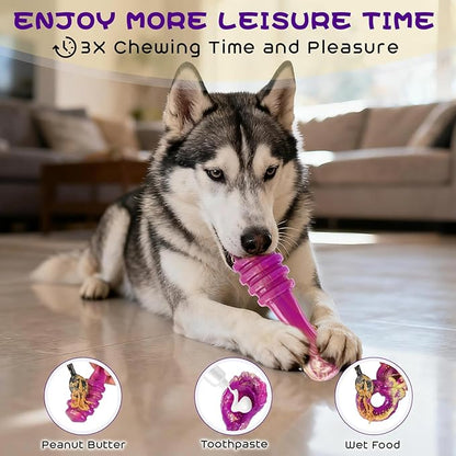 WinTour Dog Chew Toys for Aggressive Chewers 3 Pack, Indestructible Dog Toy to Keep Them Busy, Tough Dog Toys for Aggressive Chewers for Small, Medium and Large Breeds, Beef Flavor, Purple