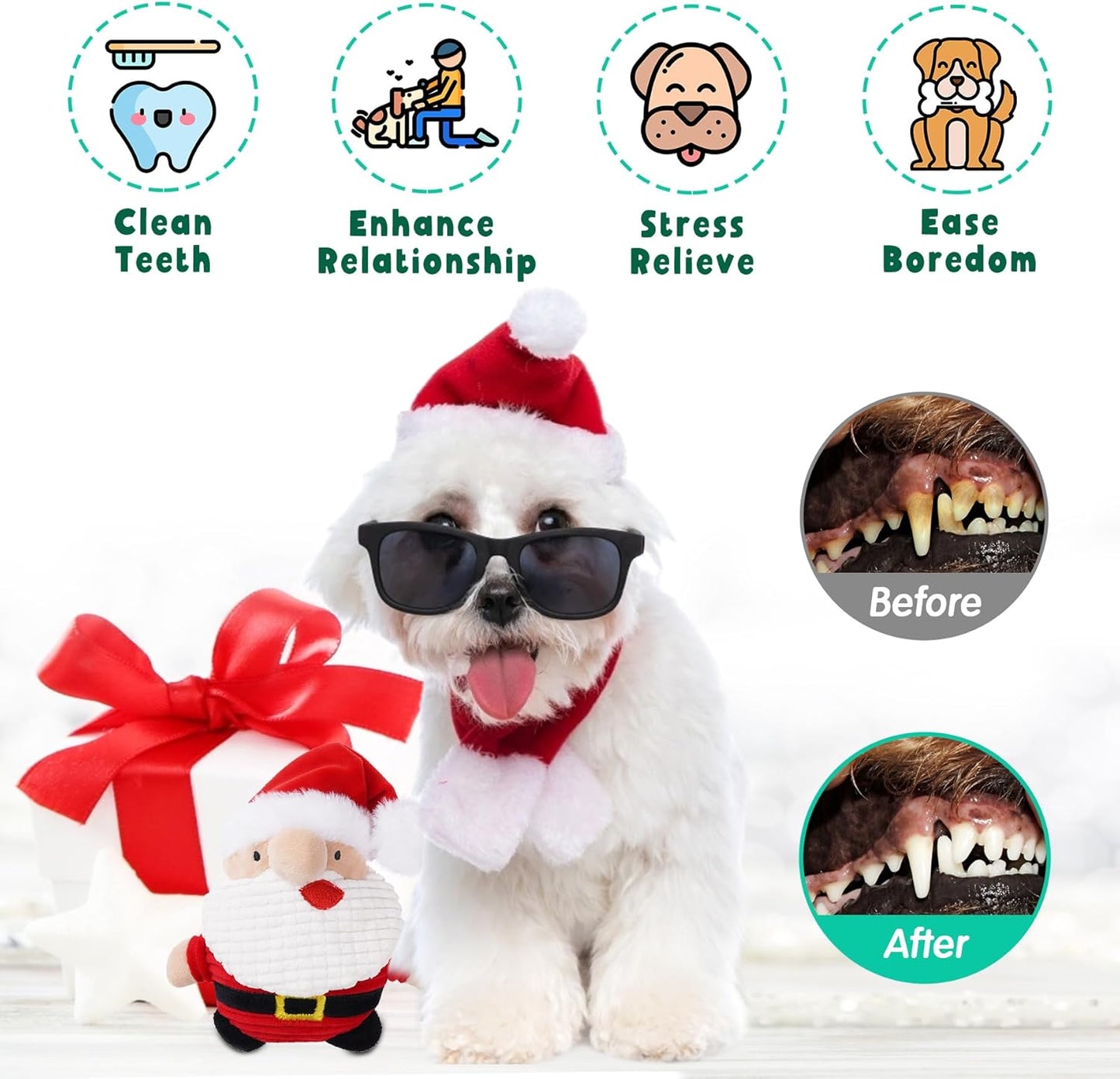 Zeaxuie Dog Chew Toys for Xmas - 9 Pack Santa Puppy Toys for Teething Small Dogs with Rope Toys, Treat Ball and Squeaky Dog Toys