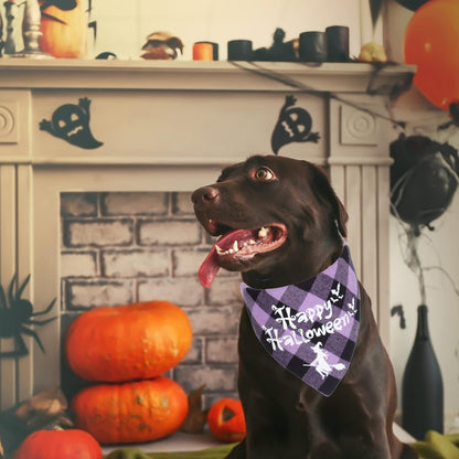 ADOGGYGO Halloween Dog Bandanas, Classic Orange Purple Plaid Pet Scarf Bib, Premium Cotton Fabric, Multiple Sizes, Halloween Bandanas for X-Large Dogs Pets (X-Large)