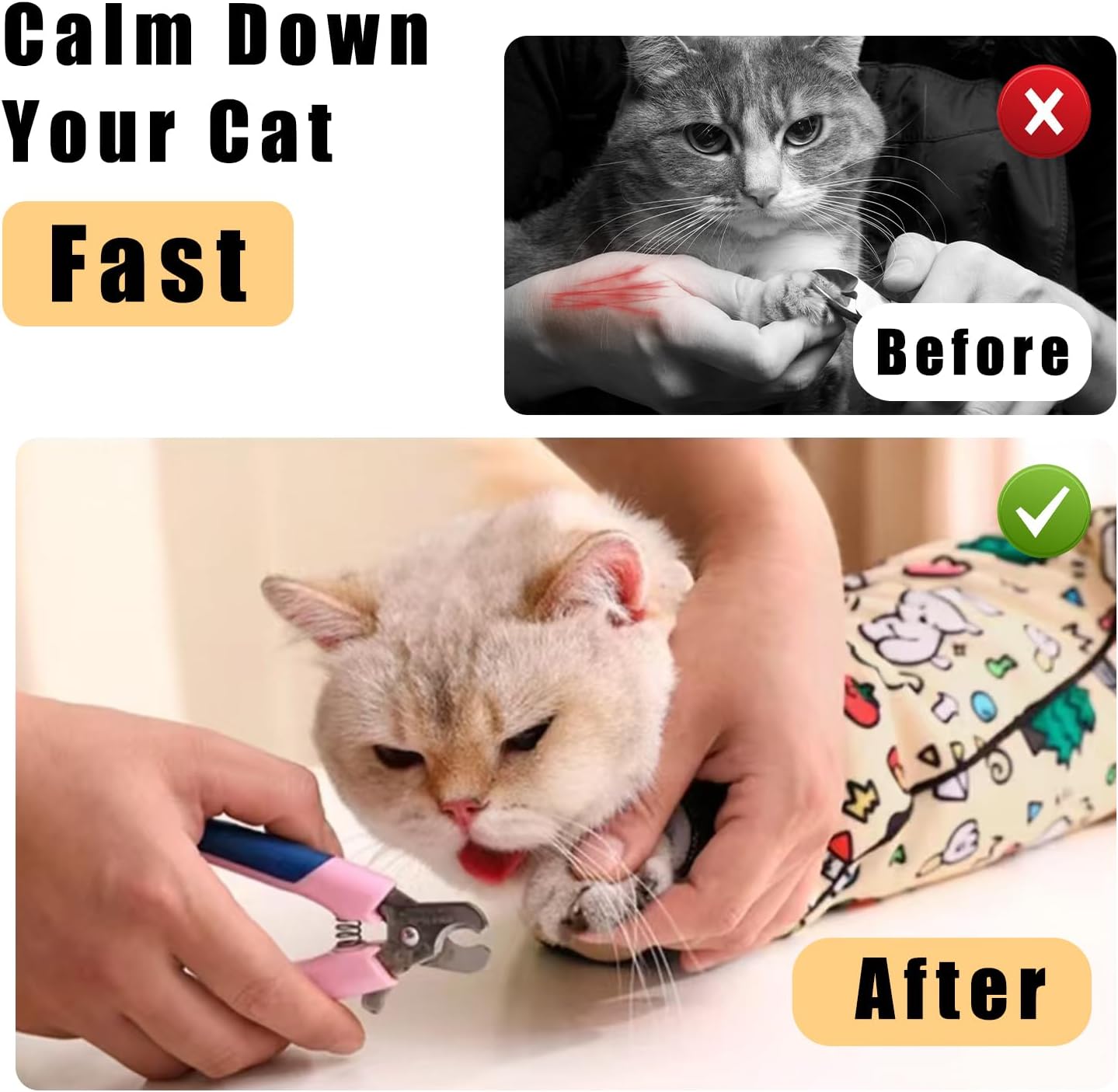 27.6" Cat Grooming Wrap,Self-Adherent Cat Wrap for Cutting Nails,Anti-Escape Cat Swaddle Wrap,Multifunctional Anti-Scratch Cat Restraint Wrap for Medicine,Nail Clipping,Ear Cleaning(Within 15lbs)