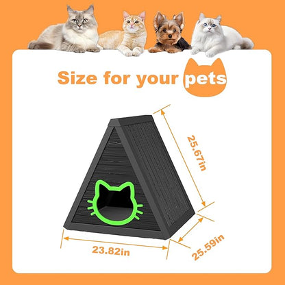 DRATO Cat House for Indoor Outdoor Cat Shelter Feral Cat Outside Easy to Install and Clean for Indoor, Balcony use (Black, 23.82 * 25.59 * 25.67)