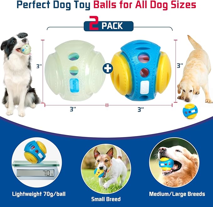 2 Pack Giggle Ball for Dogs, Interactive Dog Toys for Treat Dispensing, Glow Ball Durable Puppy Toys to Keep Them Busy, Multifunctional Dog Toys for Teething/Slow Feeder/IQ Training/Playing