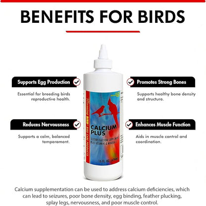 Morning Bird Calcium Plus Liquid for Birds – Bird Vitamins for Strong Eggshells, Healthy Bones, and Baby Bird to Support Growth, Breeding, and Wellness for All Birds 16 Fl Oz