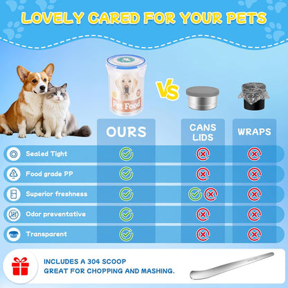 REFLYING Canned Cat Food Storage Lids,Reusable Airtight Can Cover Pet Food Sealer, Keeps Dog Food Storage Container Food Fresh, Cat Food Container Eliminates Odor, Easy To Use With SUS 304 Spoon