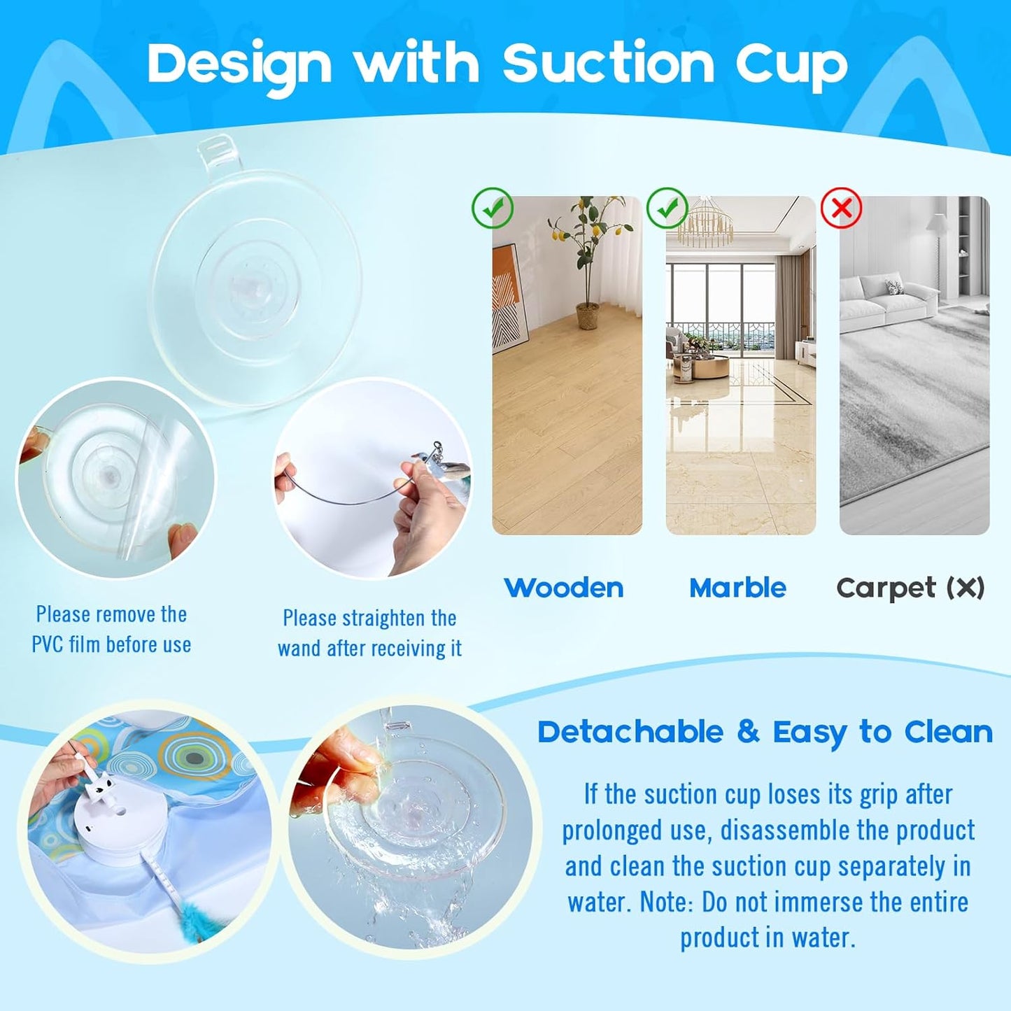 VIWIK Hide and Seek Toys for Indoor Adult Cats with Suction Cup & Cover, Interactive Automatic Moving Concealed Feather Kitten Wand Bird Toy, Cat Enrichment Toys for All Breeds Blue