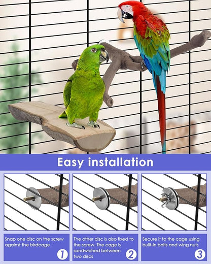 Bissap 5PCS Large Bird Perch Stand, Natural Wood Pole Standing Paw Grinding Fork Parrot Cage Branch with Rope for Macaw African Grey Amazon Pet Medium Large Birds Cage Accessories