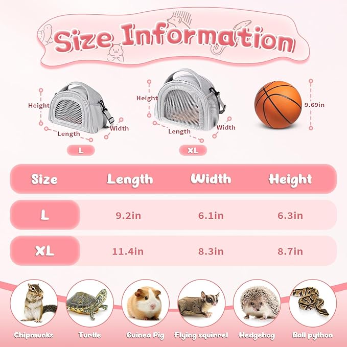 YUDODO Hamster Carrier Guinea Pig Carrier Bag Small Animal Sugar Glider Pouch Gerbil Hedgehog Portable Travel Carrier Outdoor Hangbag Flying Squirrel Rat Carrier Grey