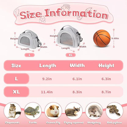 YUDODO Hamster Carrier Guinea Pig Carrier Bag Small Animal Sugar Glider Pouch Gerbil Hedgehog Portable Travel Carrier Outdoor Hangbag Flying Squirrel Rat Carrier Grey