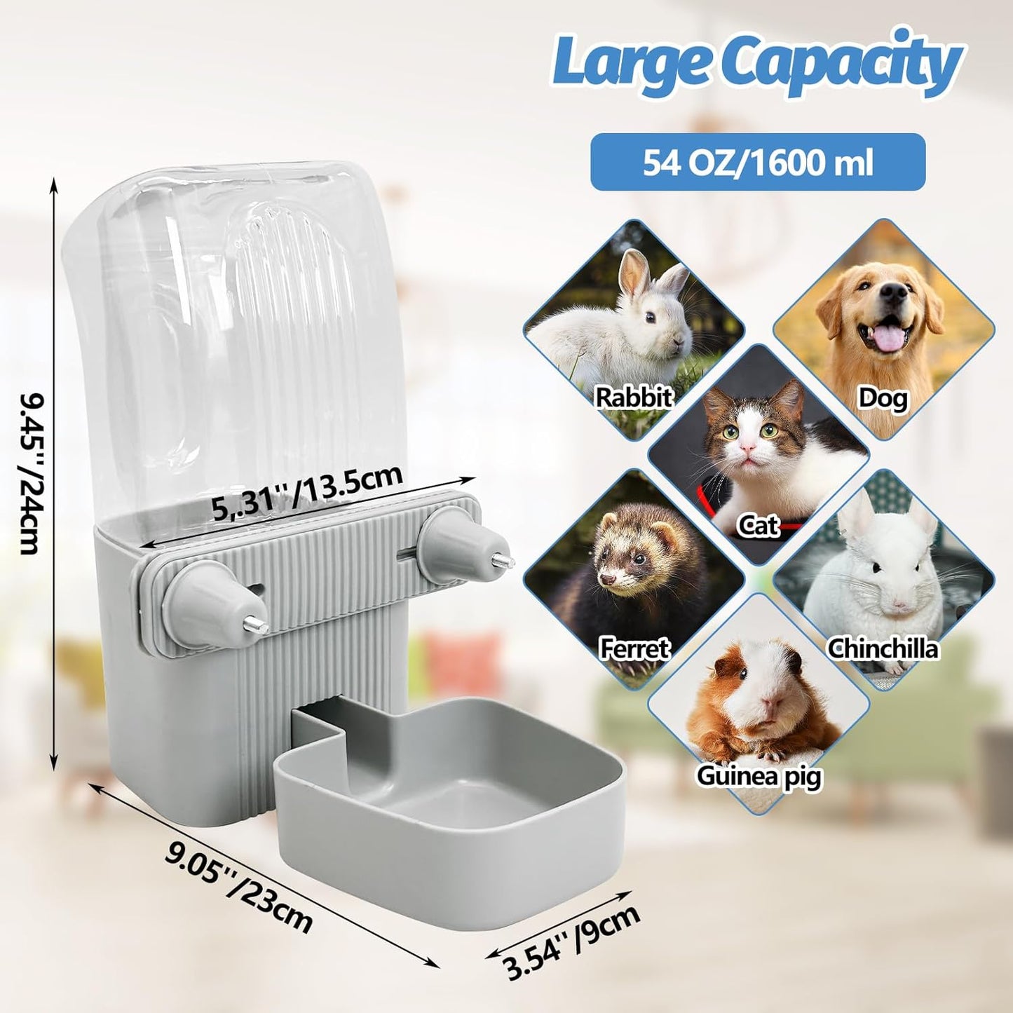 50 oz Rabbit Water Dispenser Hanging Gravity Bunny Water Bottle for Cage Automatic Small Animal Water Bottle for Ferret Guinea Pig Chinchilla Cat Puppy