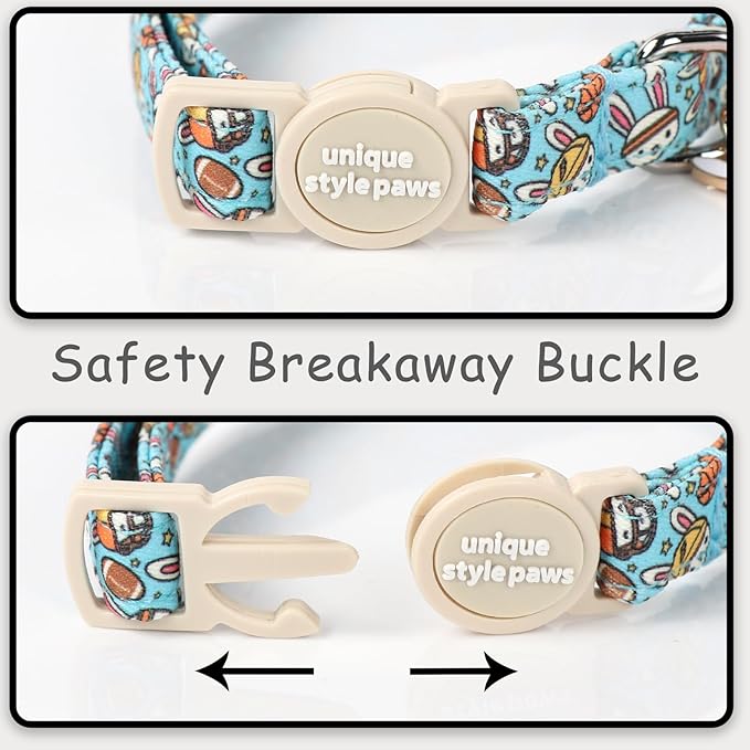 Unique style paws 2 Pack Easter Day Kitten Collar Breakaway with Bell&Pendant, Adjustable Safety Colorful Sports Rabbit Cat Cotton Collar for Girl Boy Cat and Small Pet
