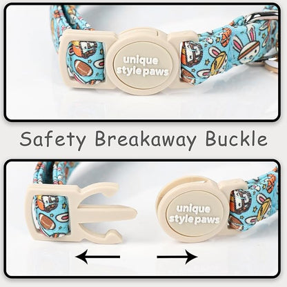 Unique style paws 2 Pack Easter Day Kitten Collar Breakaway with Bell&Pendant, Adjustable Safety Colorful Sports Rabbit Cat Cotton Collar for Girl Boy Cat and Small Pet