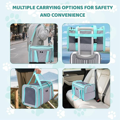 Cat Carrier Fits Small to Medium Pets, Airline Approved Dog Carrier, Outer Collapsible Expandable Soft Sided Pet Carrier for Safety & Convenience, with Comfortable Pads，Waterproof Cat Bag Up to 15lbs