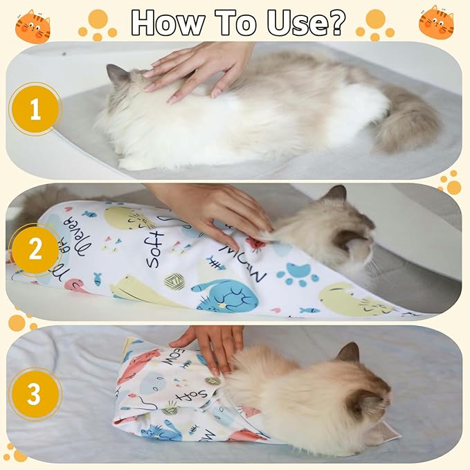 21.7" Cat Wrap for Grooming-Premium Cat Grooming Wrap Cat Restraint for Nail Clipping, Self-Adherent Soft Cat Blanket to Wrap Cat Anti-Scratch Anti-Escape Grooming Bag (White, L(Within 9lbs))