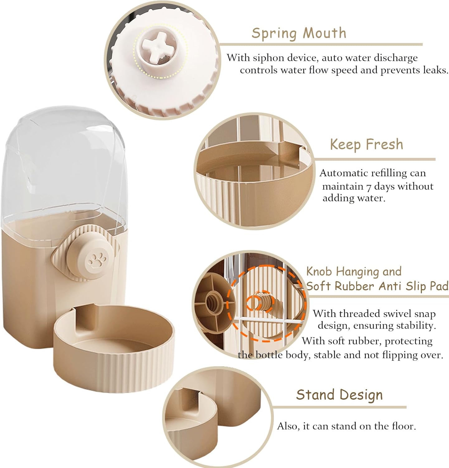 Hanging Cage Automatic Pet Food Water Dispenser 34oz, Large Capacity Feeder Gravity Refill Food and Siphon Suction Water Set for Dog Cat Rabbit Chinchilla and Ferret (Water Dispenser)