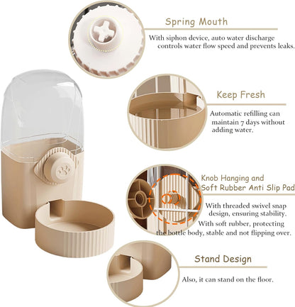 Hanging Cage Automatic Pet Food Water Dispenser 34oz, Large Capacity Feeder Gravity Refill Food and Siphon Suction Water Set for Dog Cat Rabbit Chinchilla and Ferret (Water Dispenser)