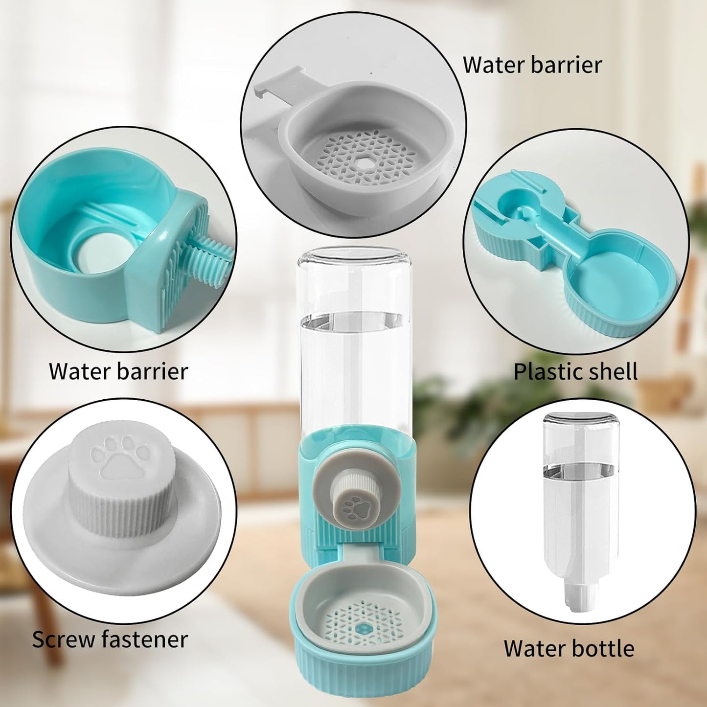 18OZ Rabbit Water Bottle, Pet Water Bottle for Cage Crate,Hanging Automatic Water Dispenser for Cage,Ferret Bunny Guinea Pig Water Bowl,Suitable for Small Animal (Blue, 18OZ)