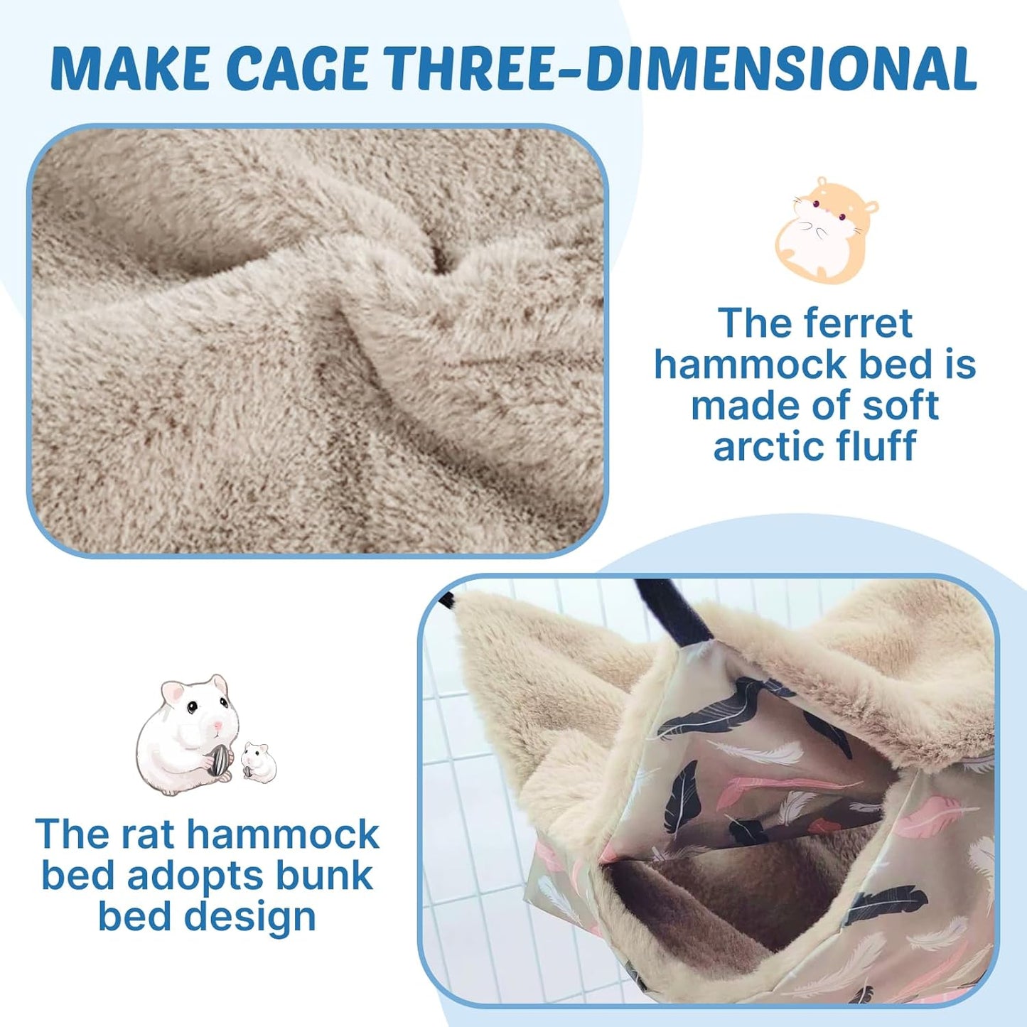 LYART 2 Pieces Guinea Pig Rat Ferret Hammocks and Warm Beds for Small Animals Pet, Squirrel Rat Ferret Cage Accessories and Toys for Sugar Glider Guinea Pig Hamster (1.Flamingo+Feather)
