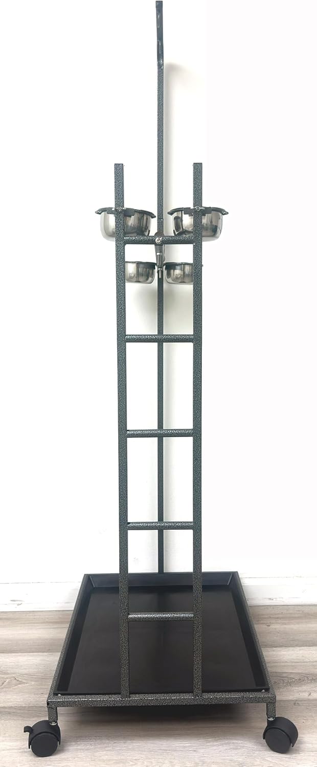 65.5 Inch X-Large Parrot Natural Perch Stand Bird Play Ground Training with Strong Climbing Play Ladder Stainless Feeding Bowls Toy Hook Removable Washable Tray Lockable Rolling Wheels