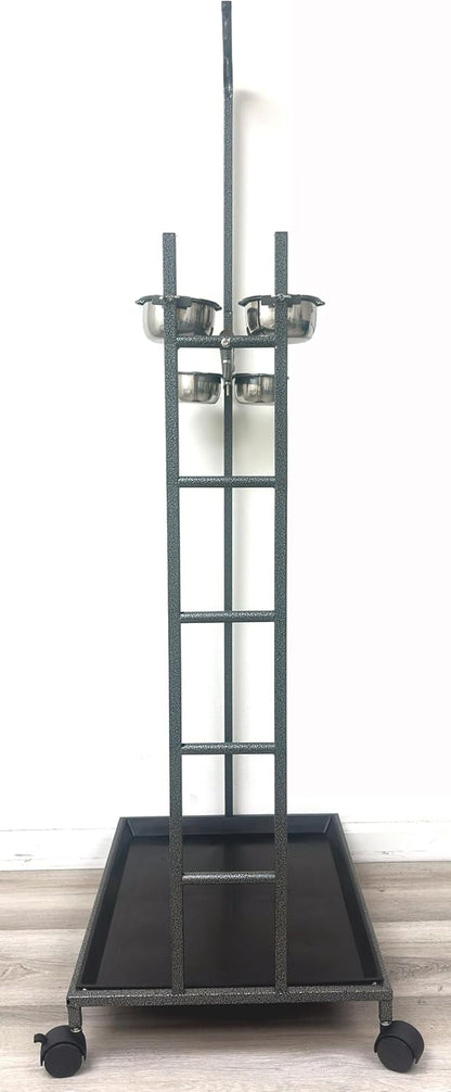 65.5 Inch X-Large Parrot Natural Perch Stand Bird Play Ground Training with Strong Climbing Play Ladder Stainless Feeding Bowls Toy Hook Removable Washable Tray Lockable Rolling Wheels