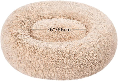 Amazon Basics Donut Pet Bolster Faux Fur Bed for Dog, Beige, 36" x 36"