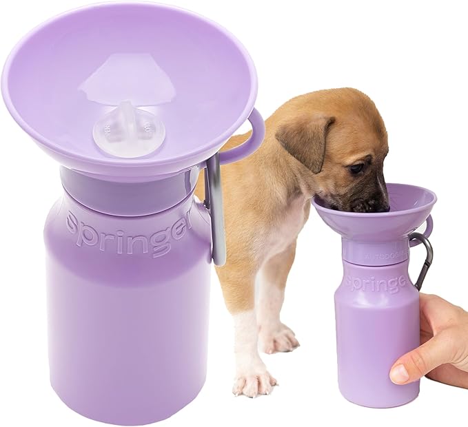 Springer by Springland Dog Water Bottle | Portable Travel Water Bottle Dispenser for Dogs | Dog Gift Seen on Oprah's Favorite Things, Shark Tank | Leak-Proof Bottles | BPA-Free 15oz Lilac