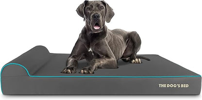 The Dog’s Bed Orthopedic Headrest Dog Bed XXL Grey/Blue, Memory Foam, Pain Relief for Arthritis, Hip & Elbow Dysplasia, Post Surgery, Lameness, Waterproof Washable Cover