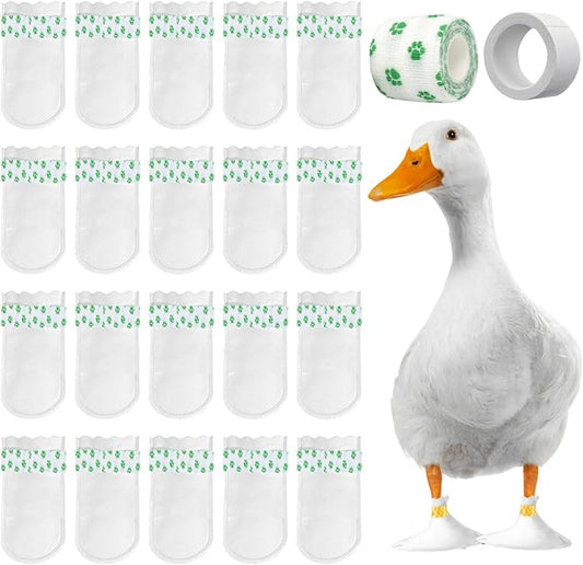 20 Pcs Disposable Boots for Real Duck Feet, Bumble Foot for Duck Supplies with Blue Bandage, Large Size (Green-L)