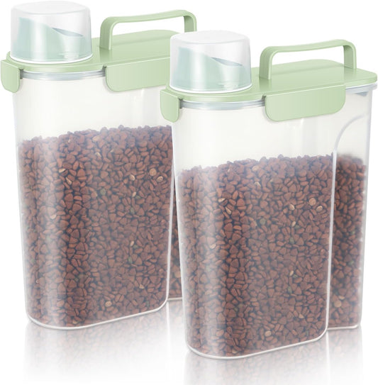 5Lbs /6Qt/5L Airtight Cat Dog Food Storage Container with Upgraded Large Nozzle BPA-Free, Pet Food Storage Containers for Rice, Grain, Pet Food, Flour, Dog Treat Storage-2 Pack Green