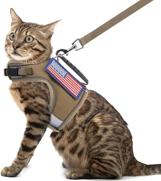 PUPTECK Soft Mesh Cat Vest Harness and Leash Set Puppy Padded Pet Harnesses Escape Proof for Cats Small Dogs Rabbits Bunny, Tactical Yellow, L