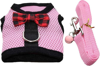 Rypet Animal Harness and Leash - Soft Mesh Pet Harness With Safe Bell, No Pull Comfort Padded Vest for Small Pet Pink M