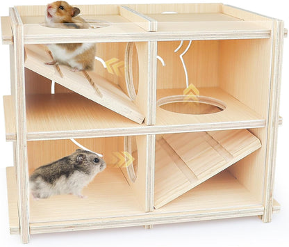 Hamster Toy Adventure Box,Multi Chamber Viewable Hamster House with Tunnel Meets The Nature of All Kinds and Sizes of Hamsters Rats Small pet Rodents(S)