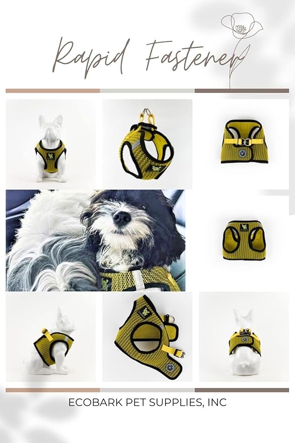 EcoBark Step in Dog Harness - Eco-Friendly Teacup Dog Harnesses for XXS, XS, and Small Dogs - Reflective and Adjustable Mini Body Halter Vest -Tiny Soft Mesh Toy Breed Harness (Yellow, XXXS)