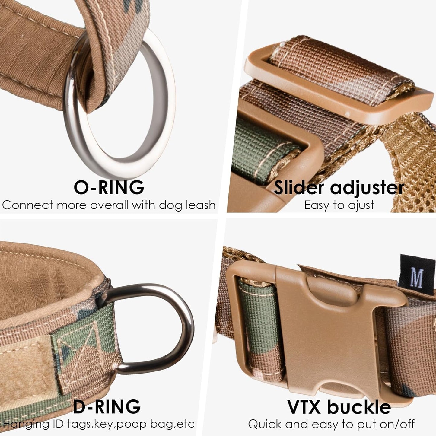 No Pull Dog Harness for Small Medium Large Sized Dogs, Escape Proof Adjustable Dog Harnesses with 2 Patch, Green Camo, S