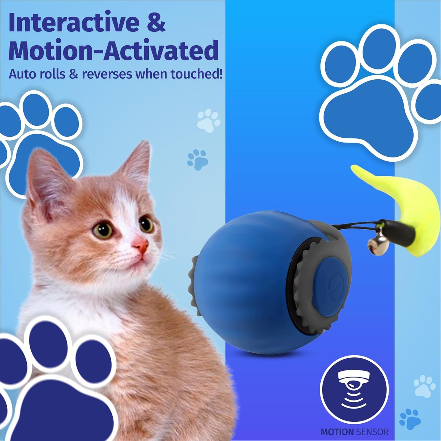 Speedy Tail 2.0 Cat Toy, Interactive Cat Toys for Indoor, Automatic Moving Kitten Rolling Ball with Tail, Rechargeable & Two Speed Adjustment, Smart Interactive Dog Ball, Rollie Pet Chase, Blue