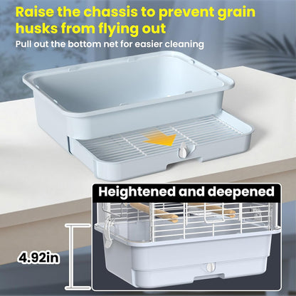 Travel Bird Carrier Cage,Transparent Parakeet Cage,Small Portable Bird Cage with Feeder Cups & Standing for Canaries Budgies Lovebirds Conures Cockatiels
