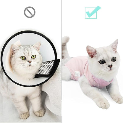 Cat Recovery Suit for Male and Female Surgical Post Surgery Soft Cone Onesie Shirt Clothes Neuter Licking Protective Diapers Outfit Cover Kitten Spay Collar(L, Pink)