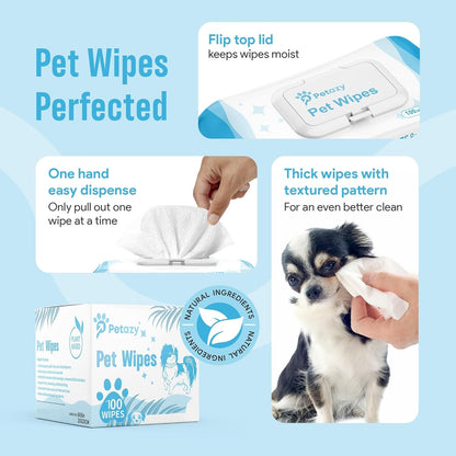Dog Wipes for Paws and Butt Ears Eyes | Unscented Natural Pet Wipes for Dogs | Hypoallergenic Dog Wipes Cleaning Deodorizing | Extra Thick Plant Based Wipes Dogs Cats Pets | 100 Count