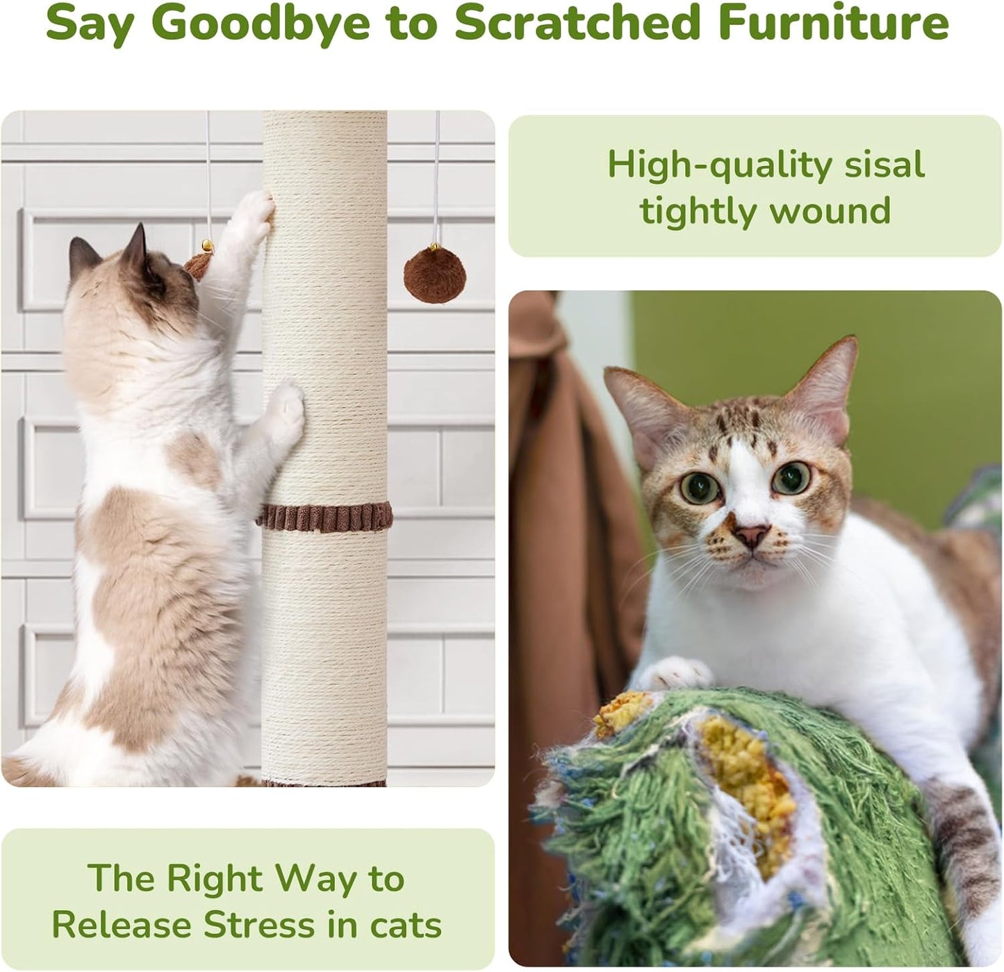 34inches Tall Cat Scratching Post with Cat Ball Track Toy Heavy Duty and Thicker Large Diameter Natural Sisal Cat Scratcher Post for Indoor Cats Protect Your Furniture