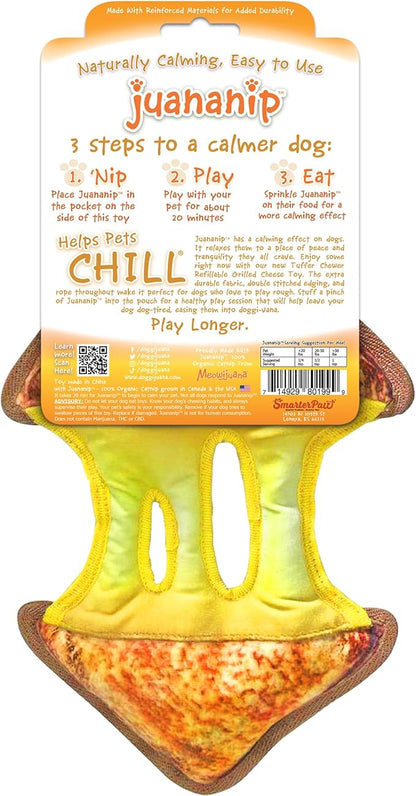 Doggijuana Tuffer Chewer Plush Dog Toy | Funny Dog Toy Plush with Juananip Catnip for Dogs | Calming Aid for Dogs | Interactive Squeaky Chew Toy for Play (Grilled Cheese)