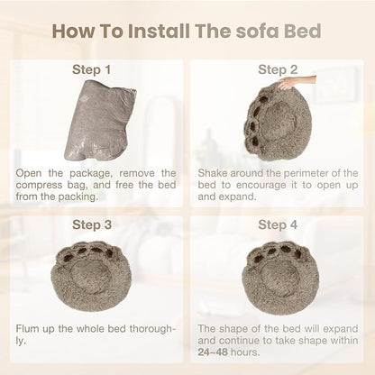 Calming Dog Bed Cat Bed Medium Size Dog - Donut Washable Medium Pet Bed, Warm Kitten Nest 24 inches Anti-Slip Round Fluffy Plush Faux Fur Cat Bed, Fits up to 25 lbs Pets, (Premium Brown)