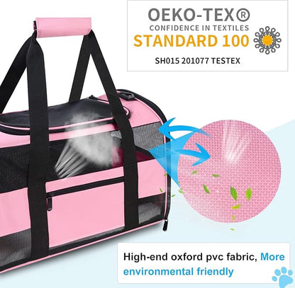 Cat Carrier Pet Carrier Airline Approved for Small Dogs Medium Cats Puppies 15 Lbs Dog Carrier with Reflective Strip, Collapsible Soft Sided Cat Travel Carriers - Pink