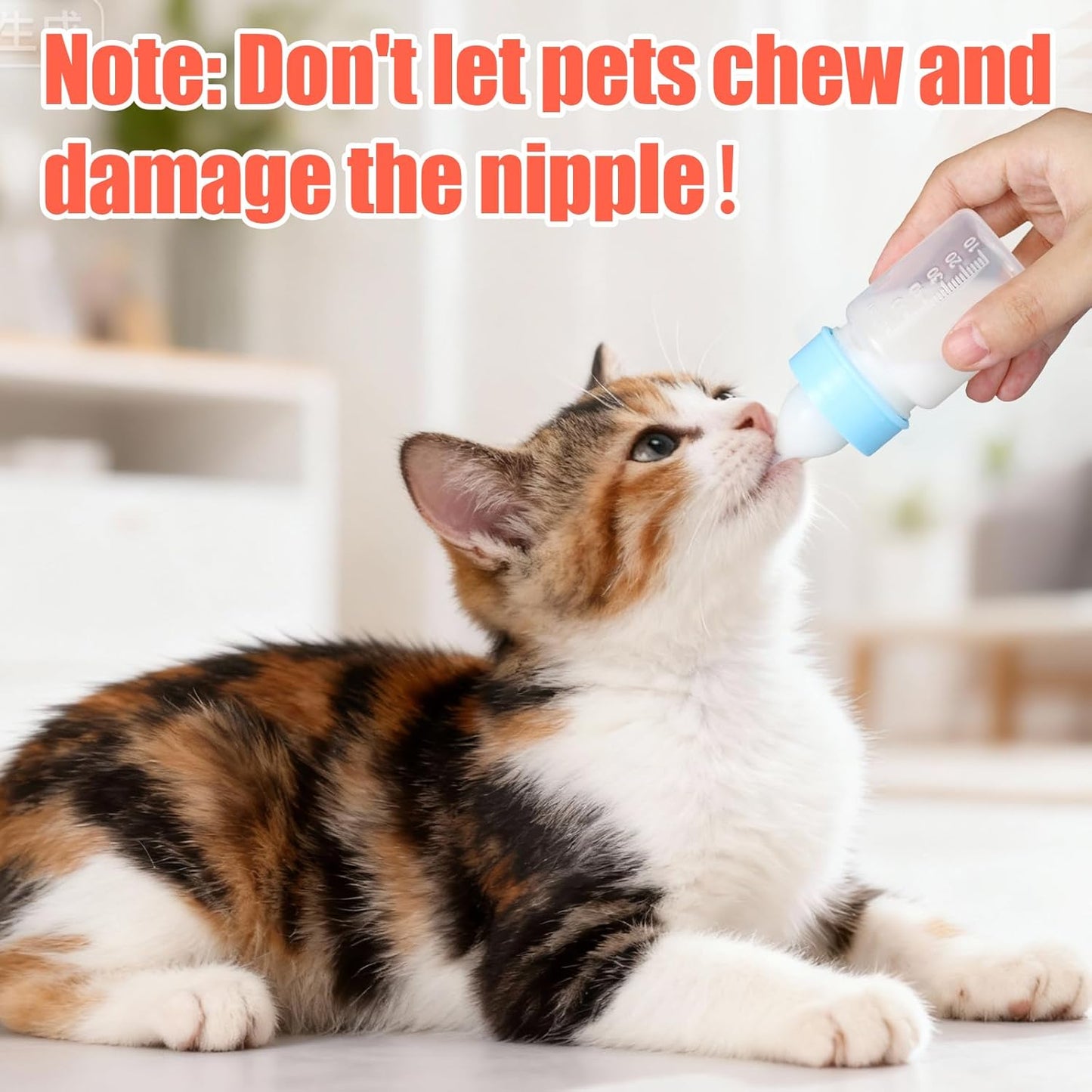 DEMORA Kitten Bottle Feeding Kit, Graduated Nursing Feeding Bottles for Pet Kitten Puppy Hamster Rabbit with Two Kinds of Replaceable Nipples Feeder (Clear, 2 oz)